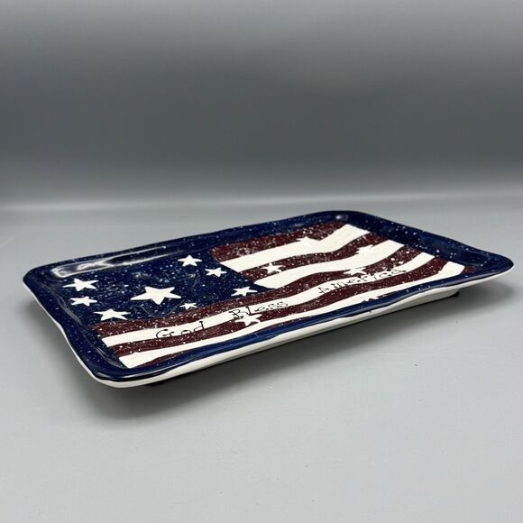 2003 July 4 God Bless America Ceramic Serving Platter Patriotic Stars Stripes - Picture 5 of 9